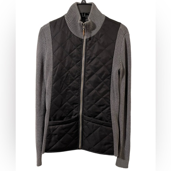 J McLaughlin Quilted Sweater Jacket Women S black/gray pockets full zip office - Picture 1 of 10